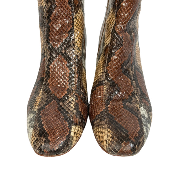 Chinese Laundry Boots Womens Sz 7.5 Brown Snake Print Vegan Block‎ Heel Ankle - Picture 3 of 9